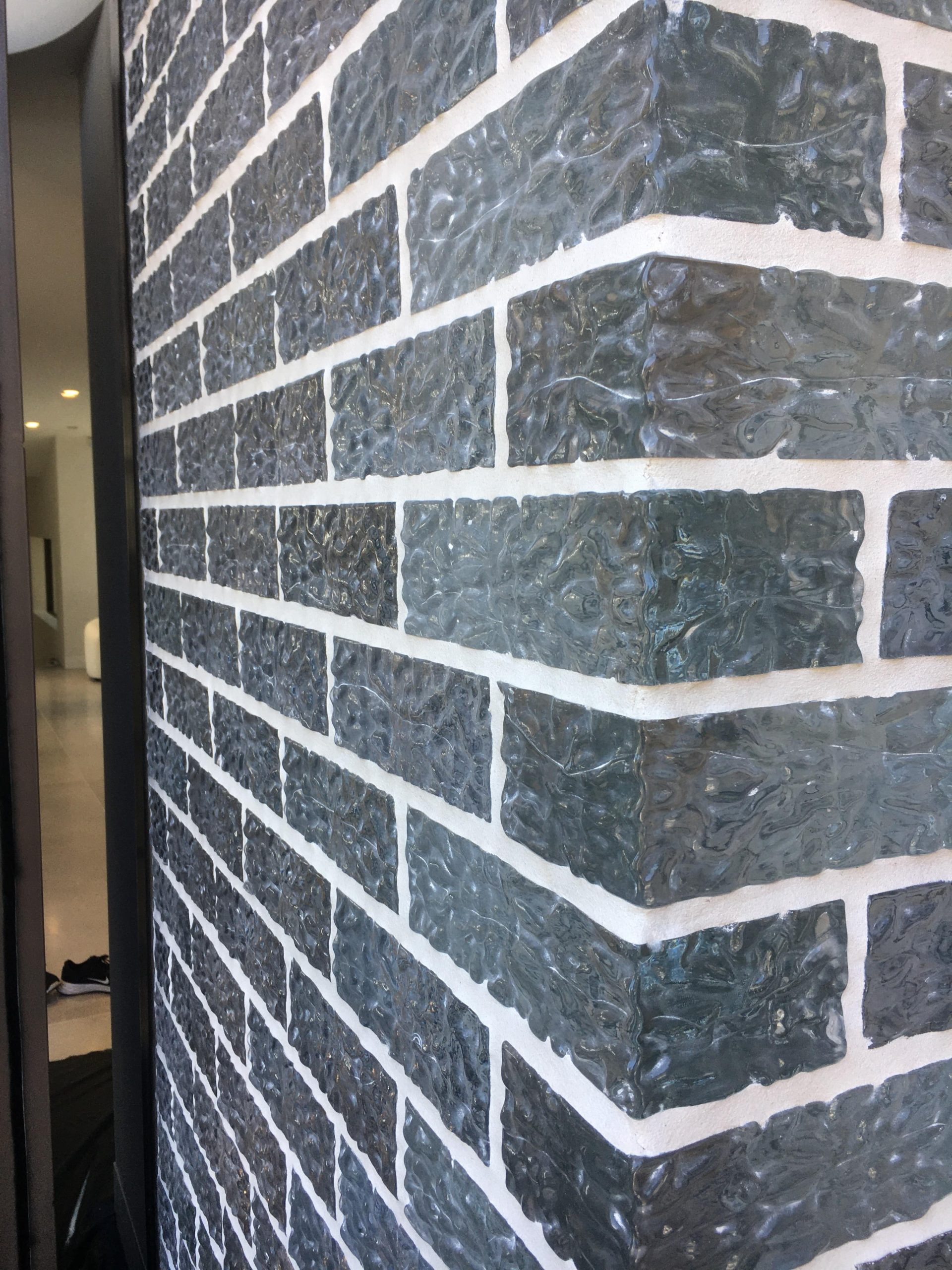 Custom glass block panel in a residential setting